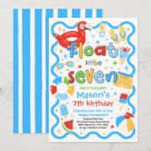 7歳のサマープールパーティーに浮かんで 7歳の誕生日 招待状 (正面/裏面)