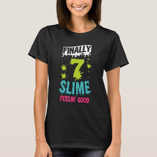 7歳のスライムが緑の青のスライムを終了した誕生 Tシャツ (正面)