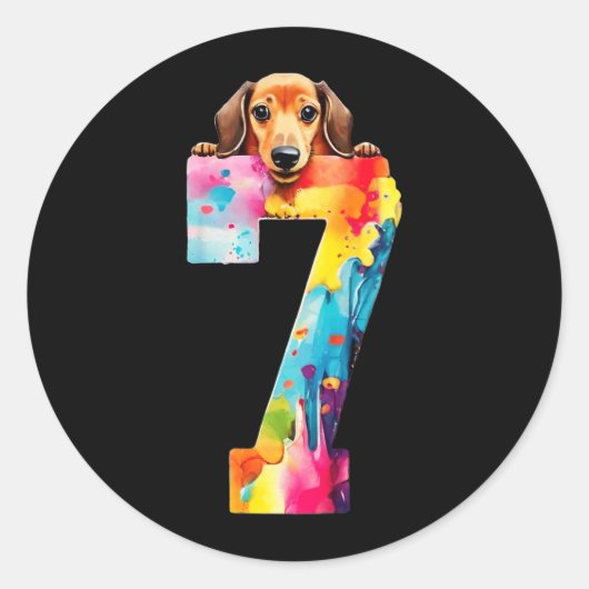 7歳のダックスフントの誕生日 ラウンドシール (正面)