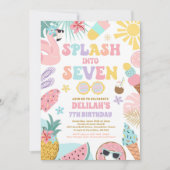 7歳のトロピカルビーチバースデーに飛び込め 招待状 (正面)