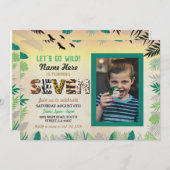 7歳のワイルドセブン誕生日パーティーサファリ動物園フォト 招待状 (正面/裏面)