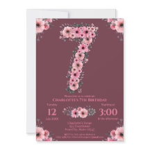 7歳の大きな誕生日ガール ピンクの花 緑の葉