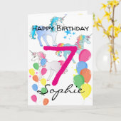 7歳の女の子のユニコーンバースデーカード カード (黄色い花)