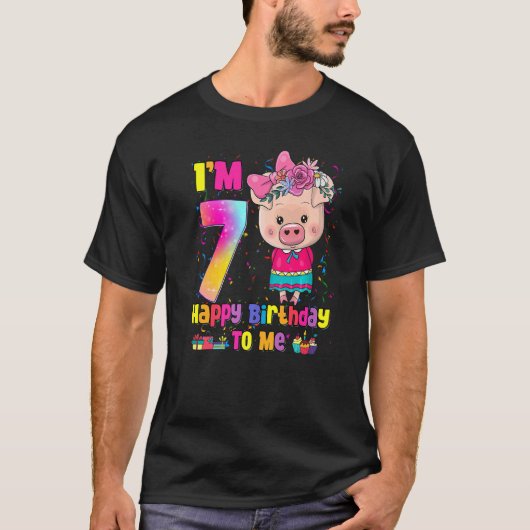 7歳の女の子素晴らしプリンセスかわいい豚7th Bir Tシャツ (正面)