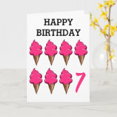 7歳の女の子誕生日かわいいピンクのアイスクリーム カード (黄色い花)