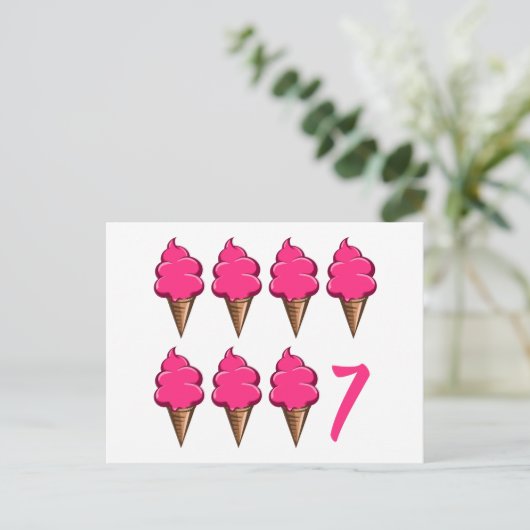 7歳の女の子誕生日かわいいピンクのアイスクリーム ポストカード (スタンド正面)