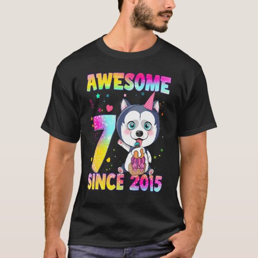 7歳の女の子10代かわいいハスキー子犬7誕生 Tシャツ (正面)