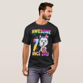 7歳の女の子10代かわいいハスキー子犬7誕生 Tシャツ (正面フル)