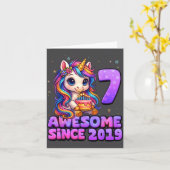 7歳の女の子 2019年からユニコーン 7歳の誕生日 カード (黄色い花)