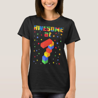 7歳の子供の誕生日素晴らし7ブロック Tシャツ