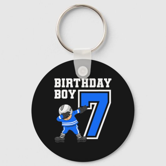7歳の少年アイスホッケー選手7誕生日キッド キーホルダー (正面)