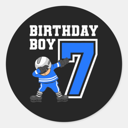 7歳の少年アイスホッケー選手7誕生日キッド ラウンドシール (正面)