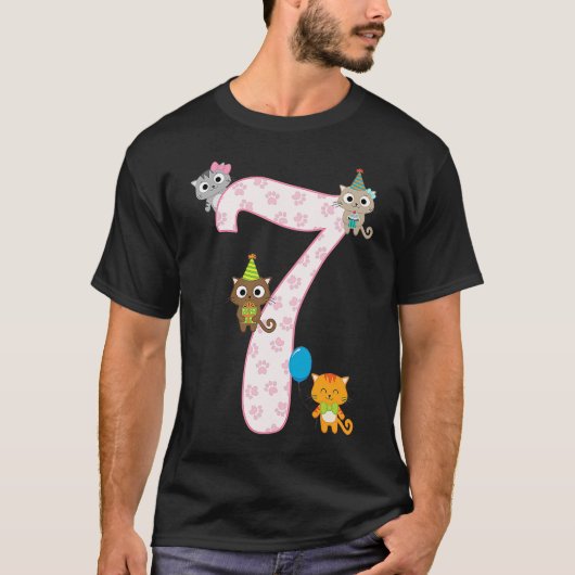 7歳の猫ガール7誕生日 Tシャツ (正面)