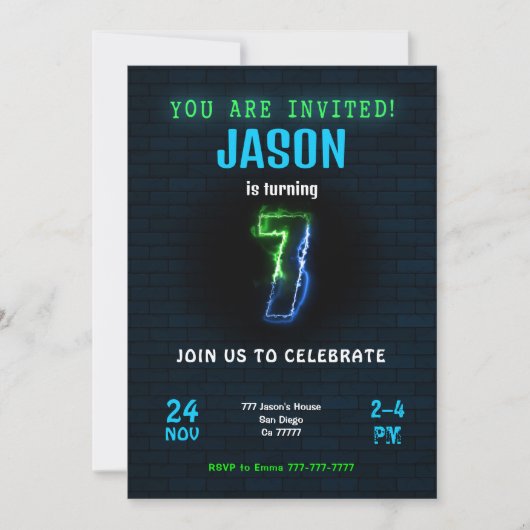 7歳の男の子の誕生日招待状 招待状 (正面)