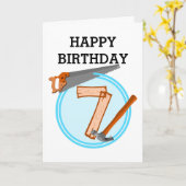 7歳の男の子ビルダーのツール誕生日デザイン カード (黄色い花)