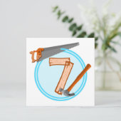 7歳の男の子ビルダーのツール誕生日デザイン 招待状 (スタンド正面)