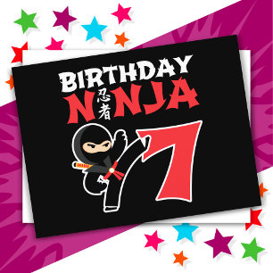7歳の空手忍者パーティーキッズ 7歳の誕生日 ポストカード