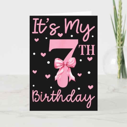 7歳の誕生日おめでとう女の子キュートリボン 7歳  カード (正面)