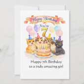 7歳の誕生日おめでとう - かわいい猫 カード (正面)
