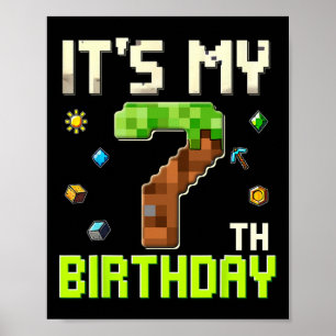 7歳の誕生日おめでとう!ゲーマー男子のピクセルデザイン ポスター