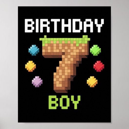7歳の誕生日おめでとう ゲーマー ピクセルナンバー ポスター (正面)