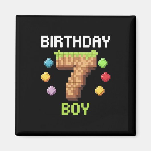 7歳の誕生日おめでとう ゲーマー ピクセル数字 マグネット (正面)