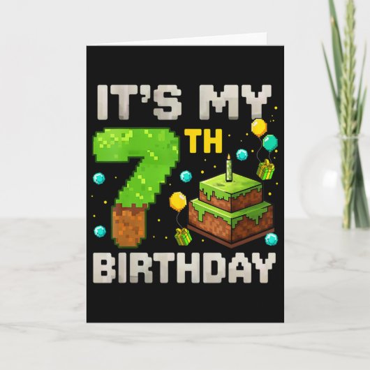 7歳の誕生日おめでとう ゲーマー ピクセル 誕生日 男の子 カード (正面)