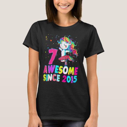 7歳の誕生日おめでとう バレエ ユニコーン 女の子 Tシャツ (正面)