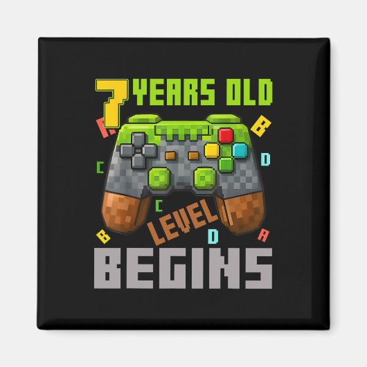 7歳の誕生日おめでとう ピクセル ゲームコントローラ 7歳 マグネット (正面)
