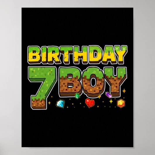 7歳の誕生日おめでとう ピクセルTシャツ 誕生日 男の子 7才 ポスター (正面)