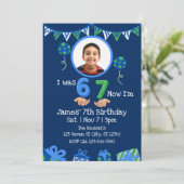 7歳の誕生日おめでとう ブルーグリーンの絵 招待状 (スタンド正面)