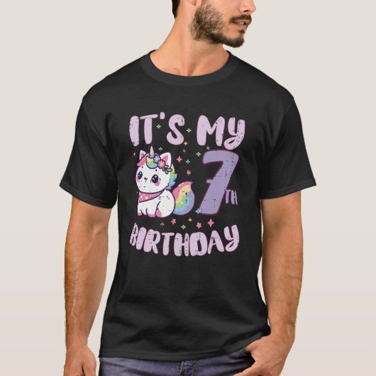 7歳の誕生日おめでとう ユニコーン 猫 ガールズ 誕生日ギフト Tシャツ (正面)