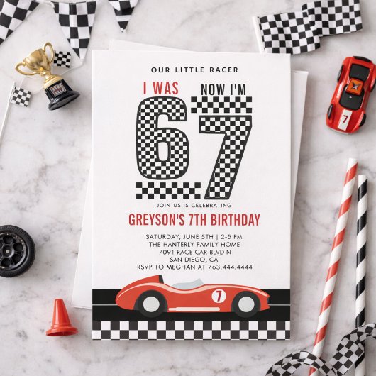 7歳の誕生日おめでとう!レーシングカーブーイ 招待状