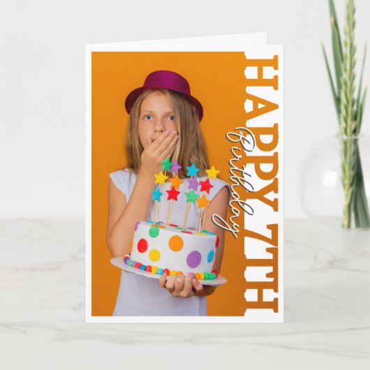 7歳の誕生日おめでとう 写真入りカレッジカード サンキューカード (正面)