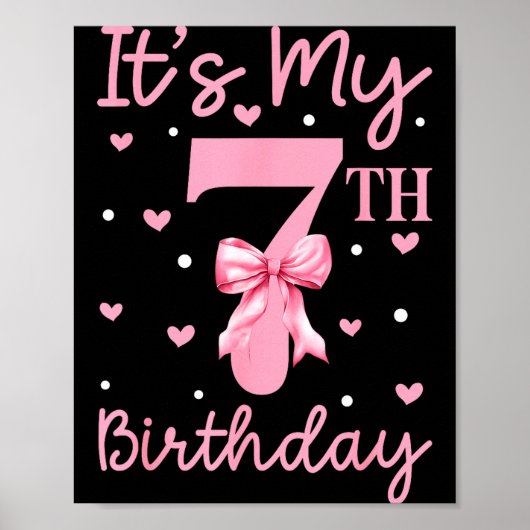 7歳の誕生日おめでとう 女の子 コケット リボン 7歳児 ポスター (正面)