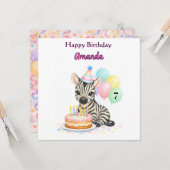 7歳の誕生日おめでとう 女の子 シマウマ グリーティングカード (正面/裏面インサイチュ)