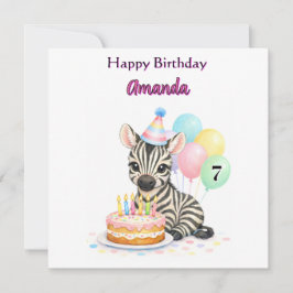 7歳の誕生日おめでとう 女の子 シマウマ グリーティングカード