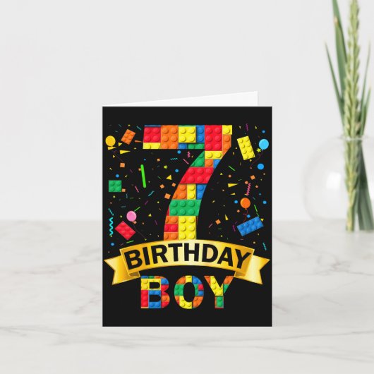 7歳の誕生日おめでとう 男の子 7歳児 ブロックおもちゃ カード (正面)