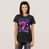 7歳の誕生日おめでとう 蝶のテーマ 7歳 パパ Tシャツ (正面フル)