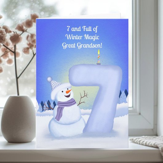 7歳の誕生日おめでとう 雪だるま カード