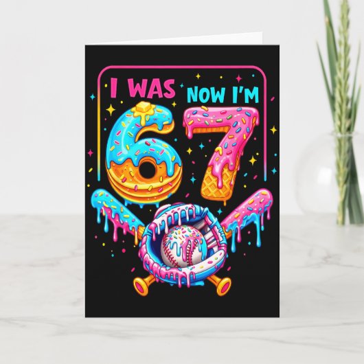 7歳の誕生日おめでとう 6歳から7歳へ 野球 アイスクリーム カード (正面)