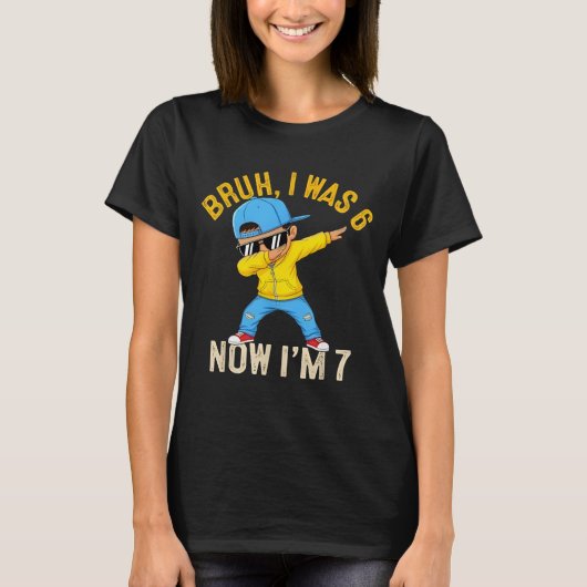7歳の誕生日おめでとう 6歳から7歳へ 6+7 ダビング Tシャツ (正面)