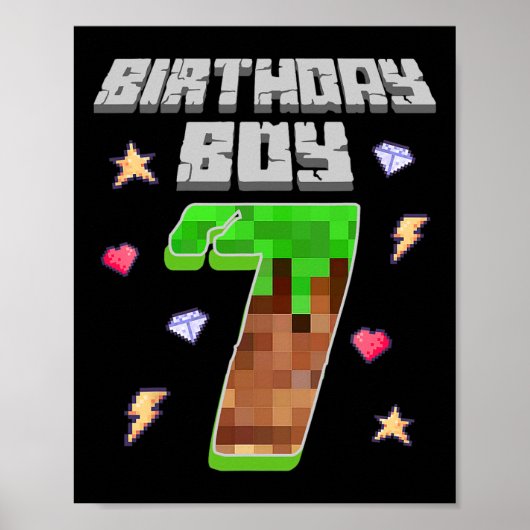 7歳の誕生日おめでとう!7歳の男の子、ピクセルガ ポスター (正面)