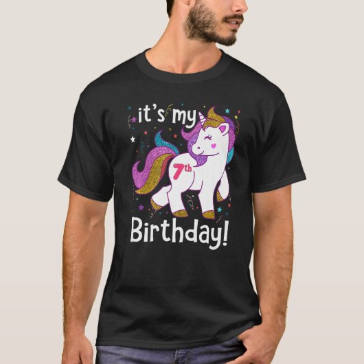 7歳の誕生日お姫様ユニコーン 7歳 Tシャツ (正面)