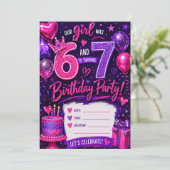 7歳の誕生日お祝い招待状 "Our Girl Was 6 & Is Turning 7" 招待状 (スタンド正面)