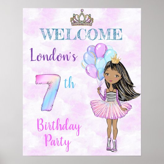 7歳の誕生日のお姫様 アフリカ系アメリカ人 ポスター (正面)