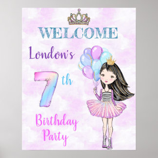 7歳の誕生日のお姫様 ラベンダー ターコイズ ポスター
