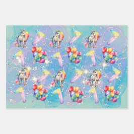 7歳の誕生日のユニコーンパーソナライズされたギフトラップ ラッピングペーパーシート