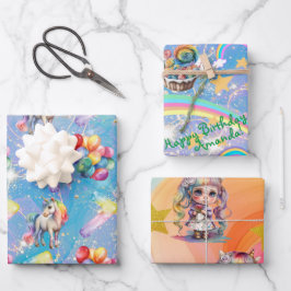 7歳の誕生日のユニコーンパーソナライズされたギフトラップ ラッピングペーパーシート