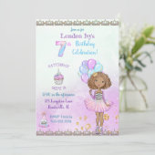 7歳の誕生日の女の子 アフリカ系アメリカ人プリンセス 招待状 (スタンド正面)